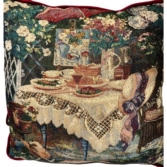 Tapestry Victorian Tapestry Garden Pillows Set 2 15x15 Croquette Cottage Cat - Picture 3 of 10